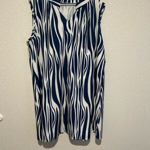 Women’s Beautiful Plus Size Summer Dress, Blue And White Zebra, Collared, 5XL